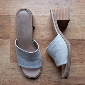 Wonderly Linen Slip On Chunky Block Heel